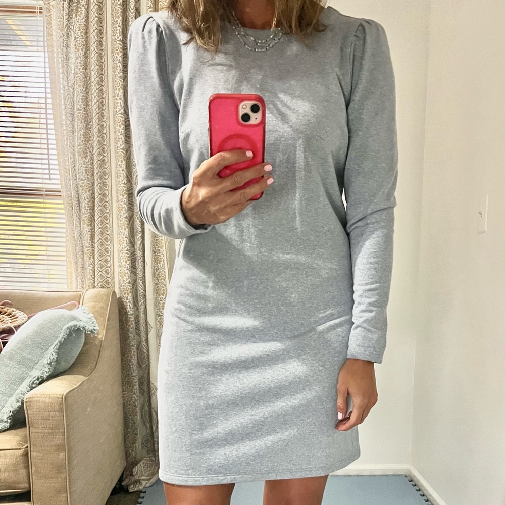 LOFT Light Blue Puff Shoulder Sweatshirt Dress Size 2 NWT